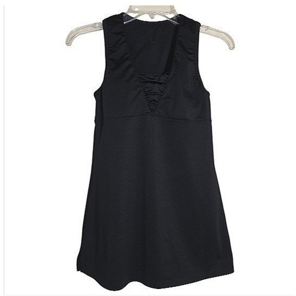 Athleta Yoga V-Neck Built-in Bra Tank Top Women 32B Black Ruched Activewear EUC - Picture 8 of 15
